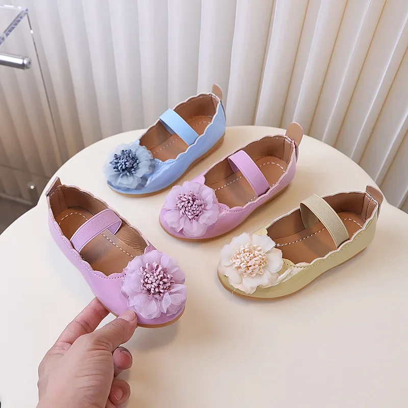 Chic Girls Ballet Shoes Fashion Versatile Children's Leather Shoes Sweet Flower Kids Spring Autumn Princess Dresses Casual Shoes