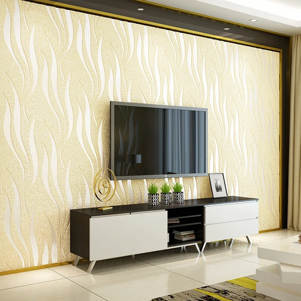 Non Woven Fabric Thickened Imitation Deer Skin Velvet Wave Stripe Wallpaper Bedroom Living Room Wallpaper Home Decoration