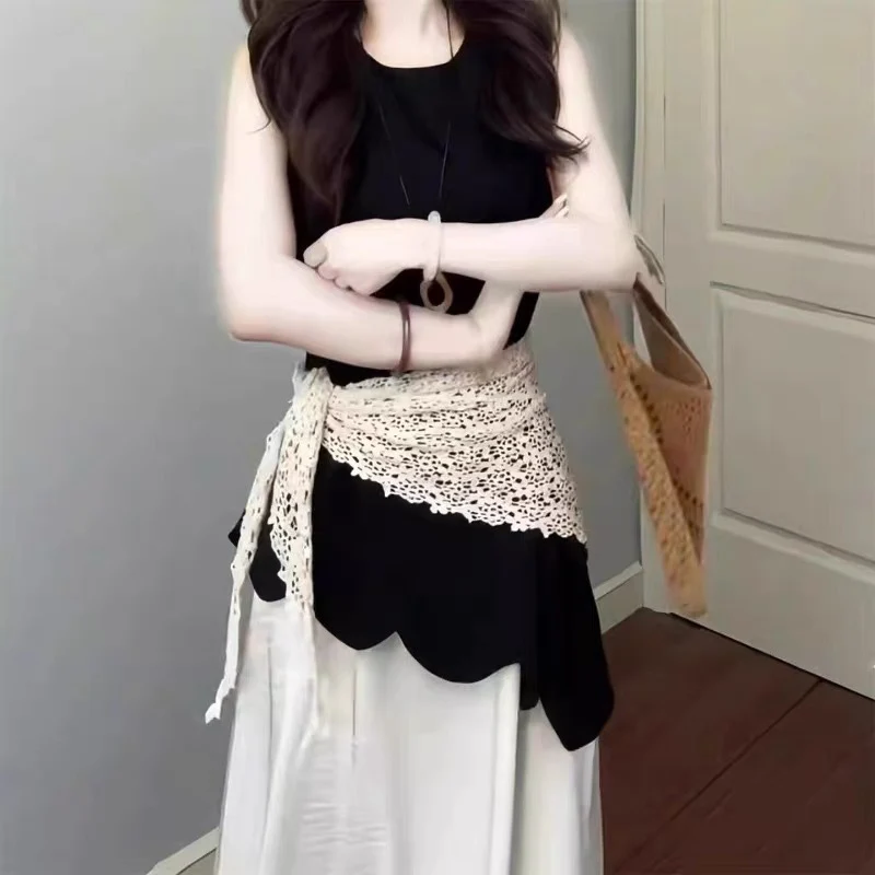 Lace Trim Fart Curtain Korean Style Triangle Neckerchief Summer Hollowed-out Lace Bandana Scarf Headband Y2K Apron Wrap Skirt