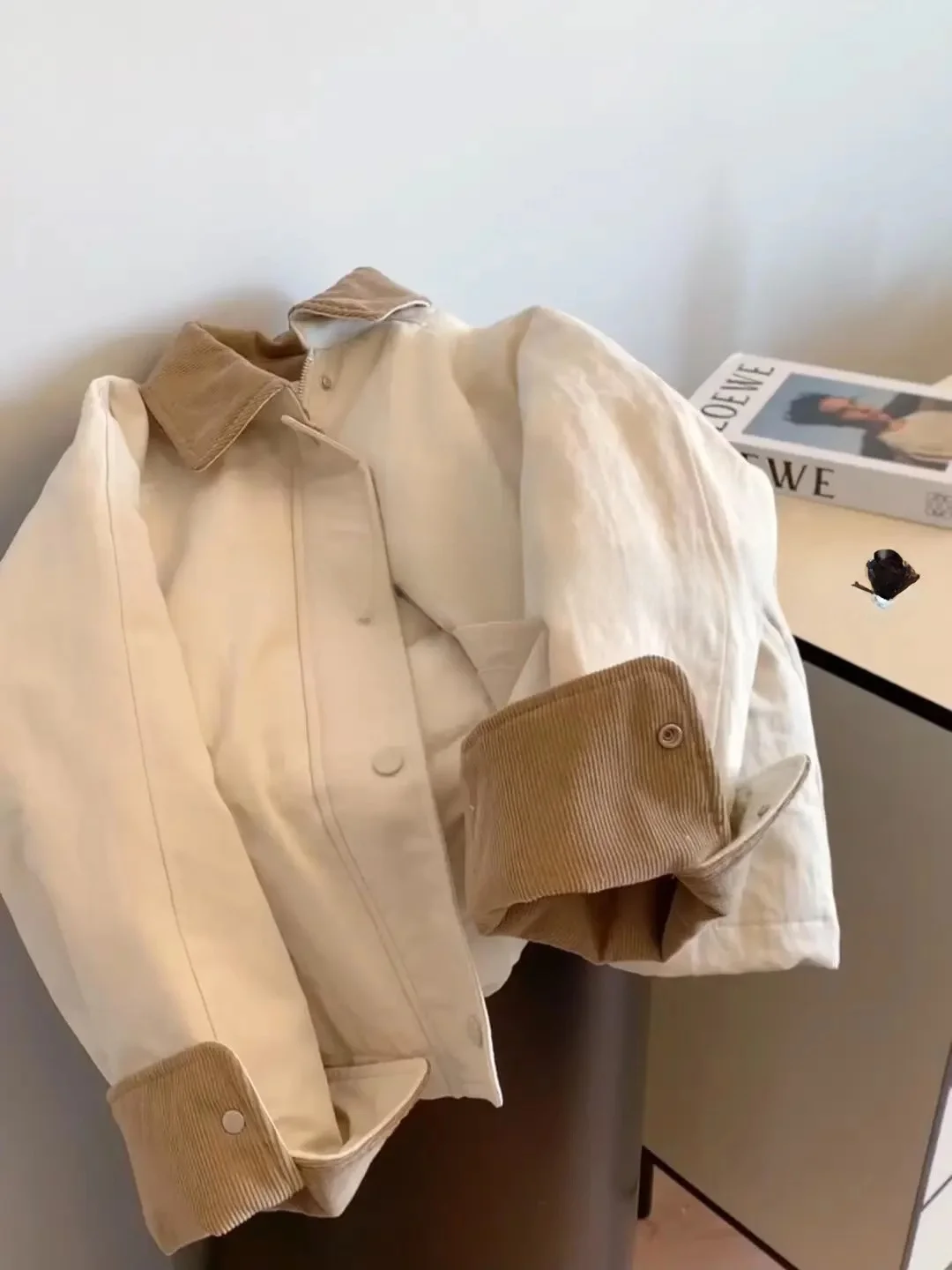 

Korean Sle Loose Fit Cotton Jaet Collar Men's Autumn Winter Vintage Single Button Splice Cotton Coat Casual Outerwear