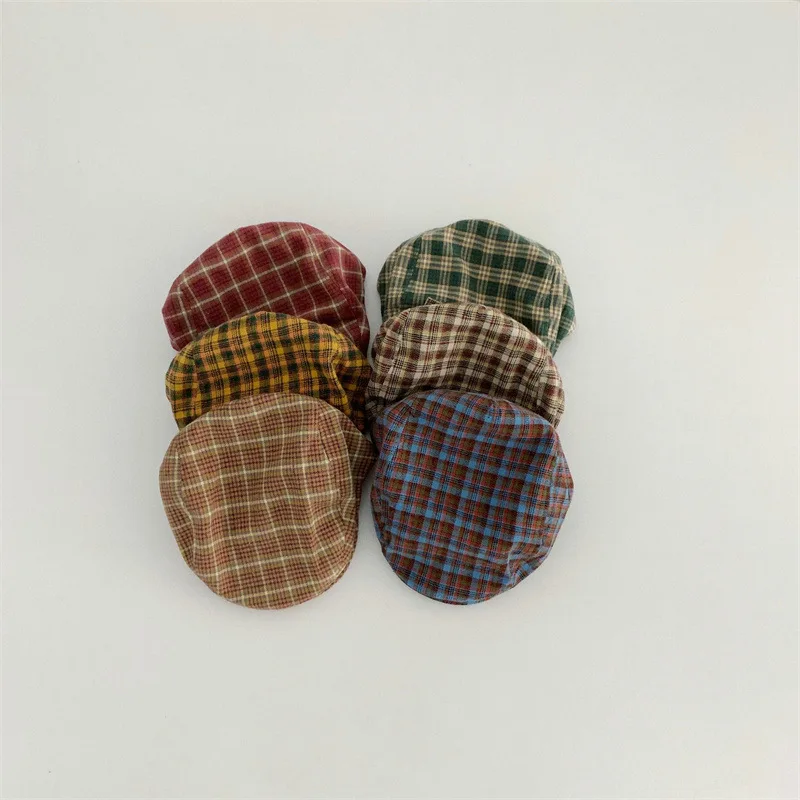 

New Plaid Spring Autumn Berets For Boys Girls Retro British Style Forward Cap For Women Fashion Snakback Skull Cap For Men