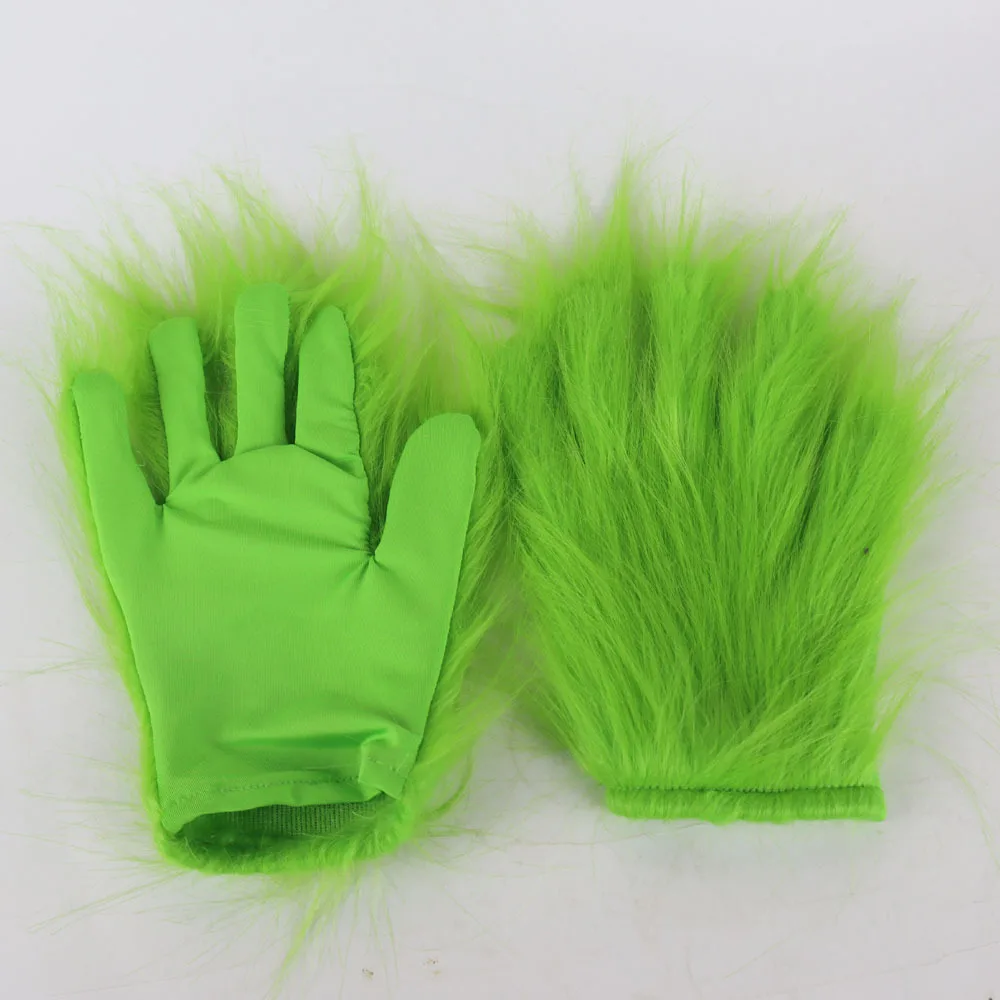 Guanti di natale guanti di peluche verdi accessori per costumi Cosplay di Halloween oggetti di scena per feste