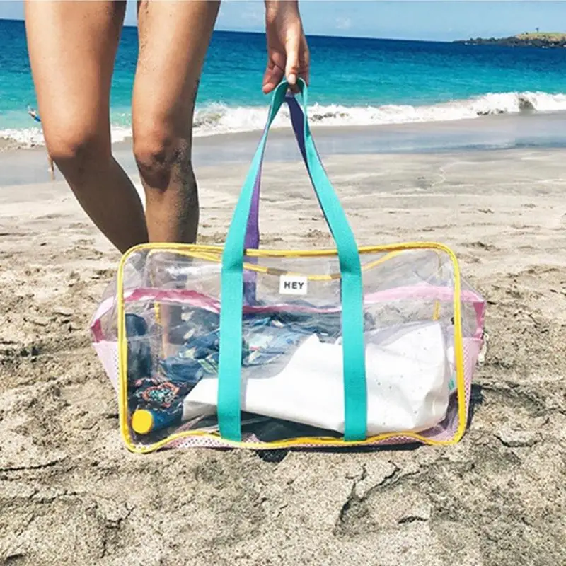 Pvc transparente piscina bolsas femininas verão grande capacidade sacos de ombro plástico praia tote à prova dwaterproof água bolsa feminina com