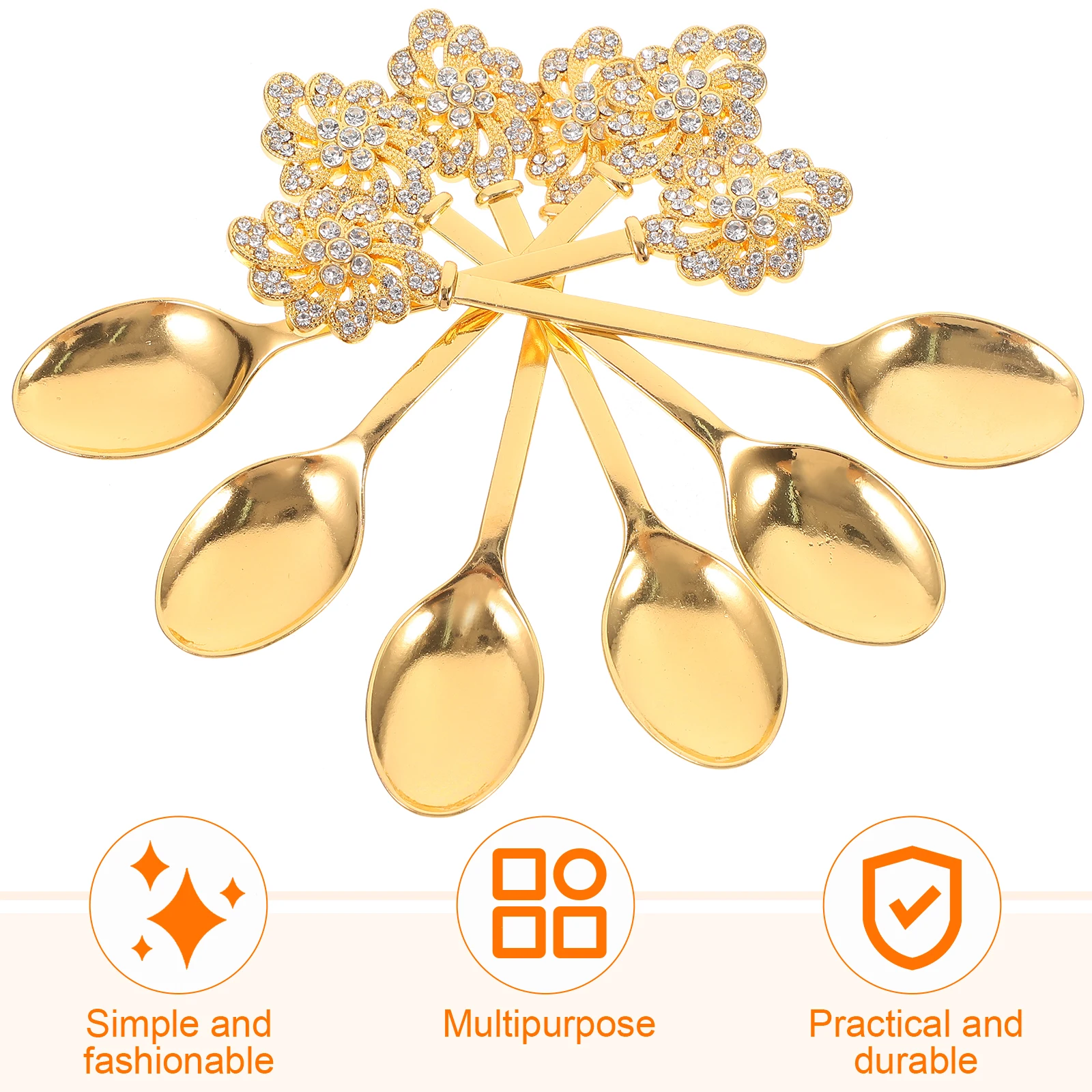 

Vintage Rhinestone Dessert Spoon Zinc Alloy Long Handle Non Slip Ergonomic Design Easy Clean Compact Multi Supply