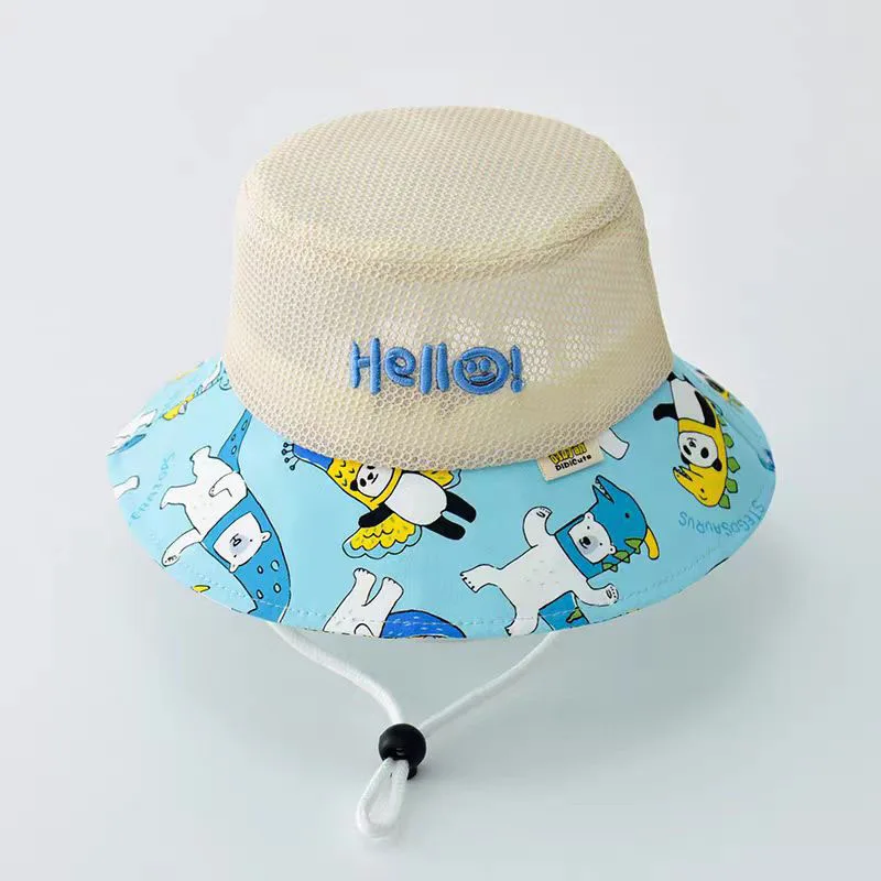 

Cartoon Print Baby Bucket Hat Summer Mesh Sun Hats 6-36Month Boy Girl Wide Brim Sunscreen Basin Cap Fashion Kids Fisherman Caps
