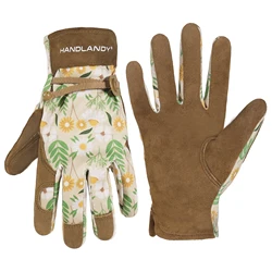 HANDLANDY Gardening Gloves for Women, Breathable Ladies Leather Garden Yard Gloves Best Gift for Gardeners