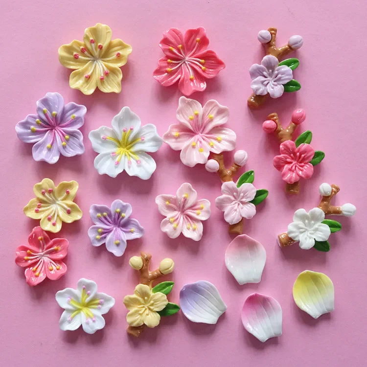 5pcs miniso series colorful flower cartoon resin flatback cabochons diy crafts materials jewelry making charms