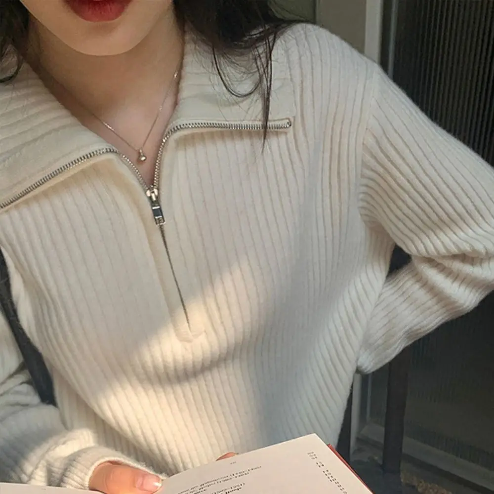 Felpa con cappuccio a maniche lunghe con cerniera a maniche lunghe Maglione casual allentato lavorato a maglia all'uncinetto Top da donna Pullover da ragazza dolce Primavera/Inverno