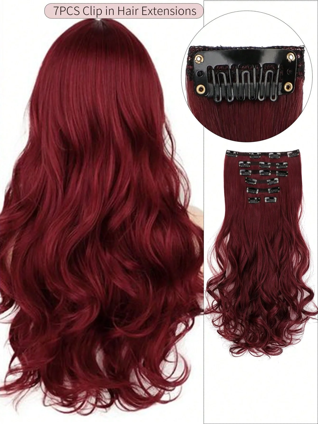 

7шт большие волны черные 22 дюйма средние синтетические клипсы для наращивания волос