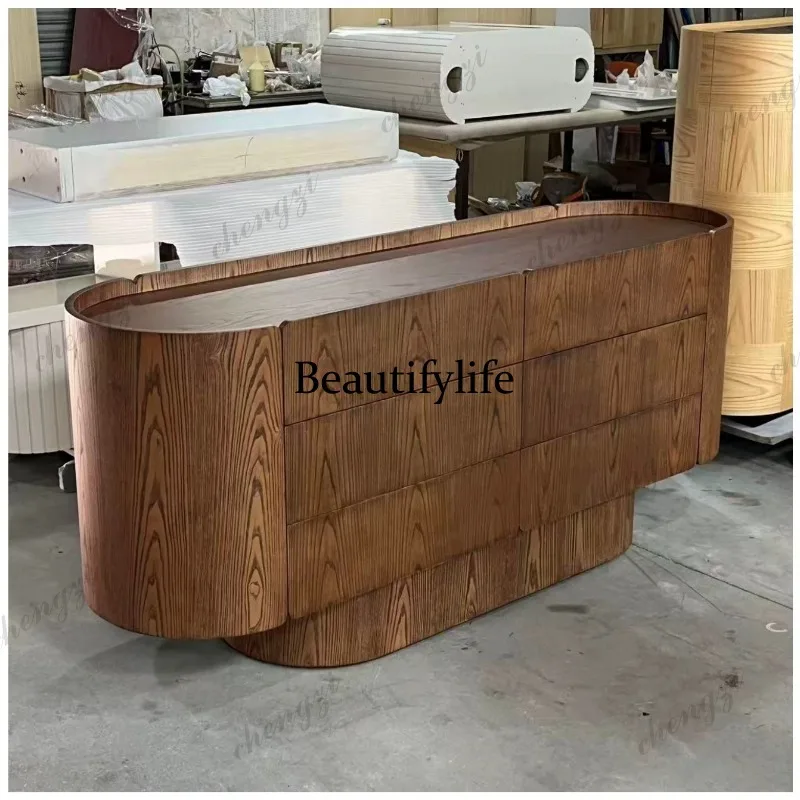 Designer solid wood dining side cabinet, locker, living room high-end log color storage cabinet