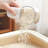 2Pcs With Scale Measuring Rice Spoon Removable Handle Transparent Grain Spoon Built-in Storage Cavity Plastic Pet Food Scoop