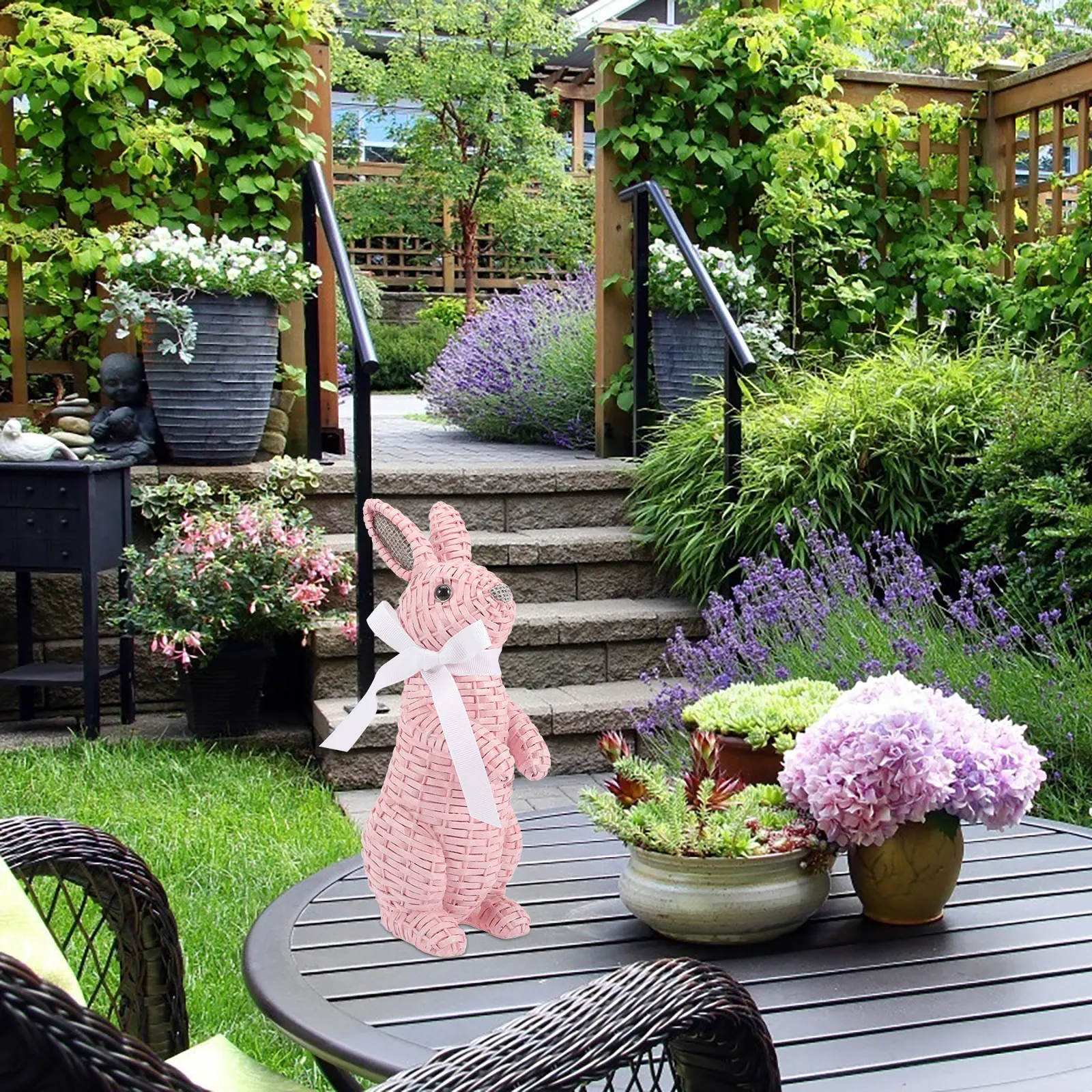 

Rattan Bunny Figurine Desk Garden Decor Creative Resin Statue Woven Craft Rabbit nament Straw Decorations Bunnies Lightweight