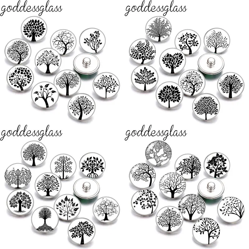 New Black color Tree of Life variety 10pcs Round photo 12mm/18mm snap buttons for 12mm/18mm snap necklace DIY findings jewelry