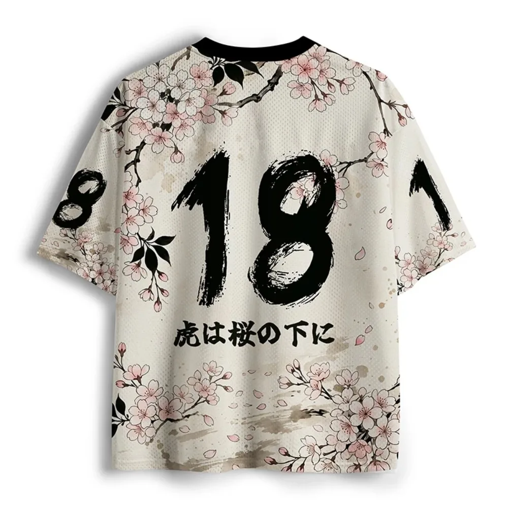 Japanese Ukiyo-e Tiger Cherry Blossom 3DPrint Sports Breatha Quick-dry MenWomen V-neck Tshirt Harajuku Street Parent-child Cloth