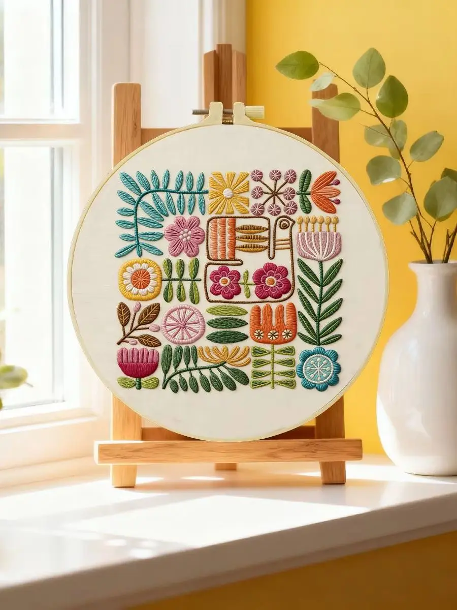 1 Stück 20X20CM/15X15CM 7,87/6,3 Zoll Blätter-Stickerei-Starter-Kit DIY-Kit DIY-Stickerei-Set für Anfänger – Detail 6