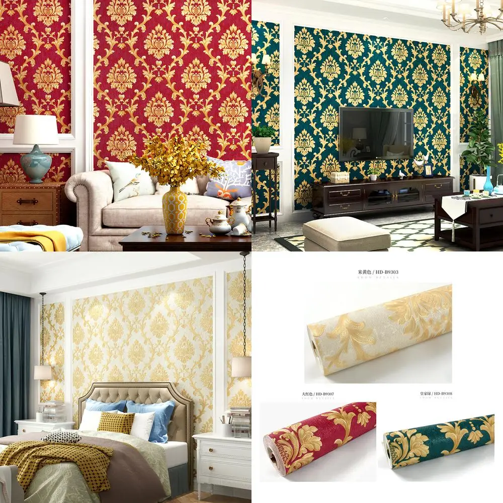 

3D Embossed European Damascus Wallpaper Waterproof Luxury Cozy Bedroom Living Room Engineering TV Background Wall Wallpaper