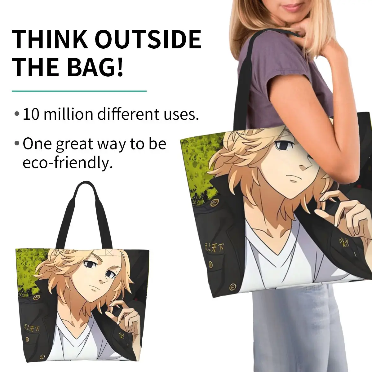 Anime Tokyo Revengers Kazutora Shopping Tote Bag Canvas Large Capacity Shoulder Bags Shopper Grocery Handbag for Women