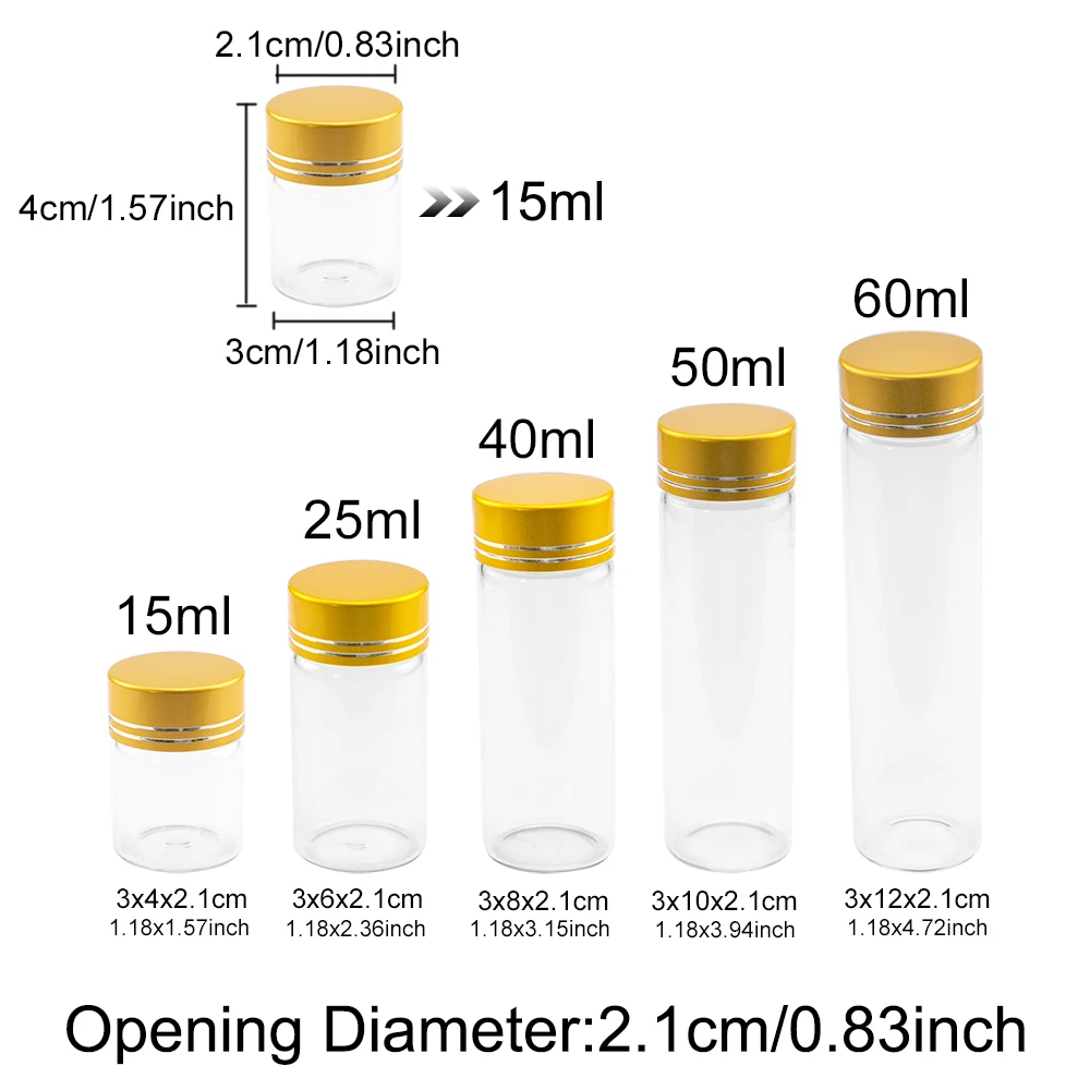 15ml to 60ml Reusable Crafts Glass Jars Carnival Gifts Decorative Transparent Vials Party Present Packing Bottles 12Pcs