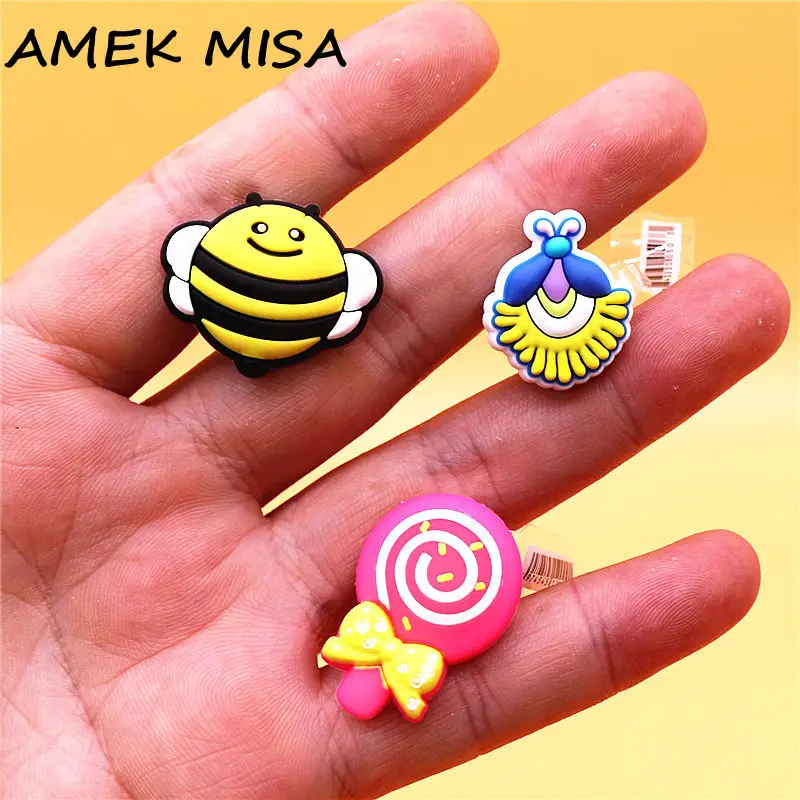 Novelty 1pcs Pink Lollipop PVC Shoe Charms Decoration Lightning Bug Designer Shoes Buckle Accessories Clogs Badges Accessory