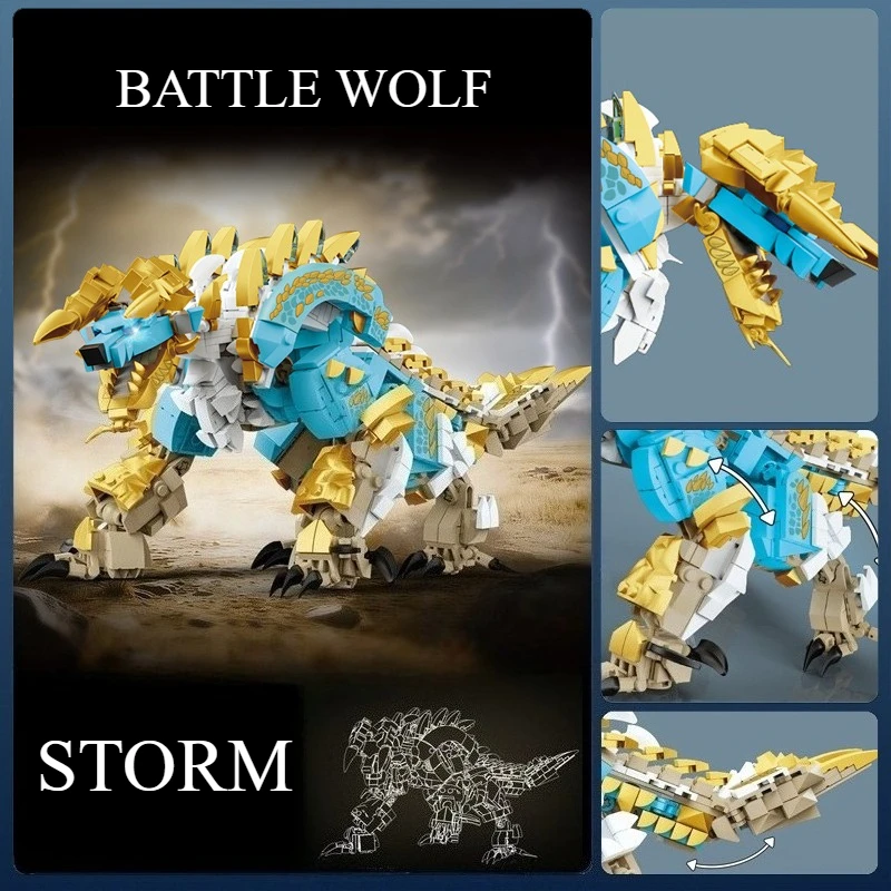 1028PCS Storm Zinogre Wolf Building Blocks Model Set,Monster Hunter Series Bricks,DIY Ornament&Collectible Toy,Holiday Gift