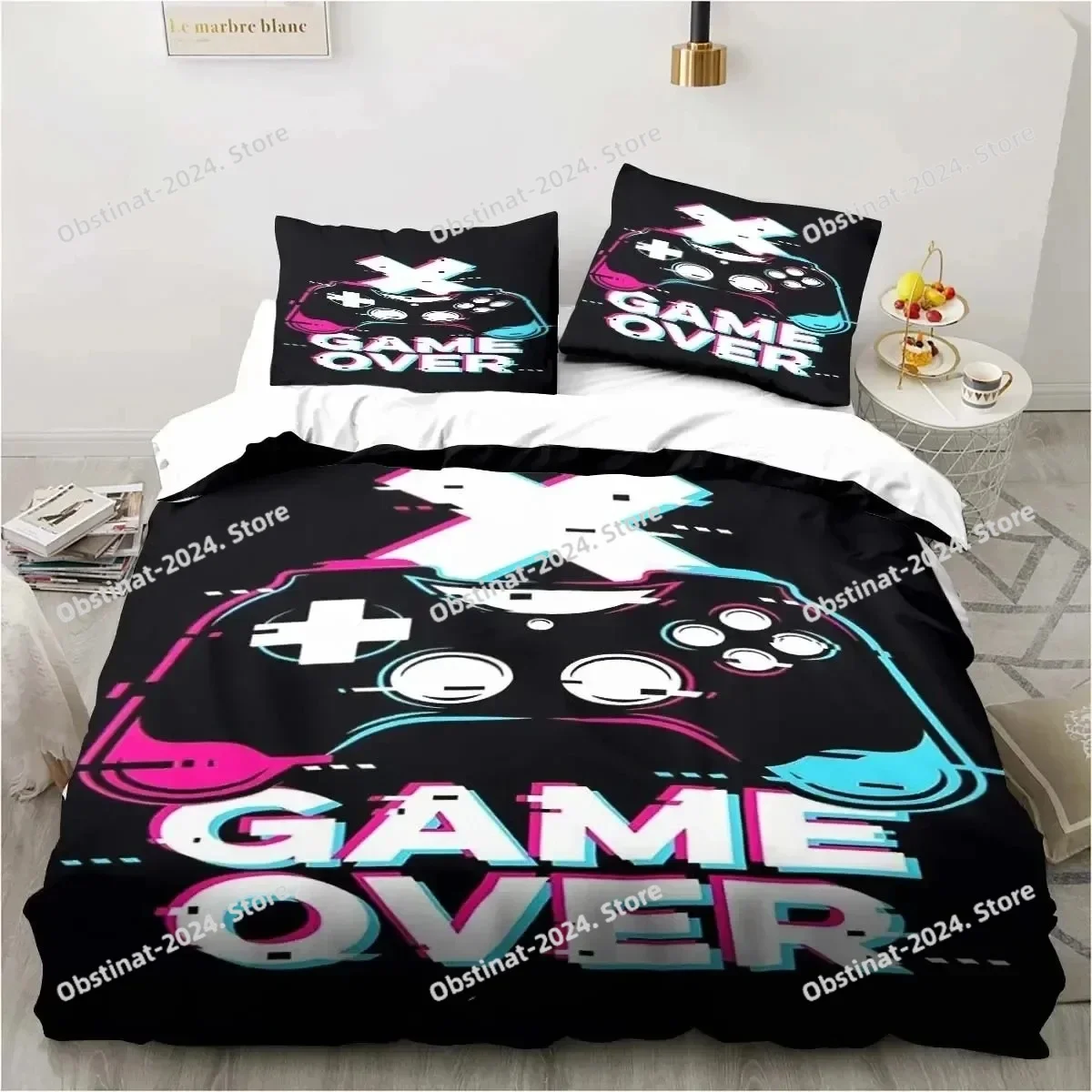

Gaming Duvet Cover Set Game Room Decor Boys boys Teen Video Game Duvet Cover Single Bedding Set Let's Play Quilt Cover Bed Set