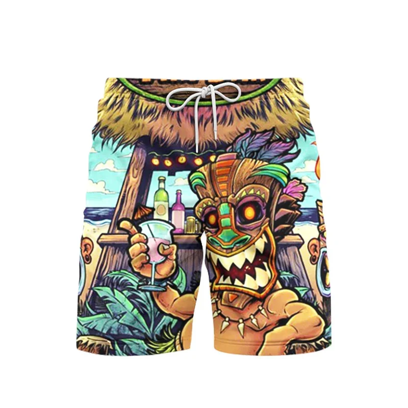 Fashion Hawaii Tiki Print Beach Short For Men's Clothing Leisure Sport Breathable Shorts Vacation Travel Trend Style Pants 2025