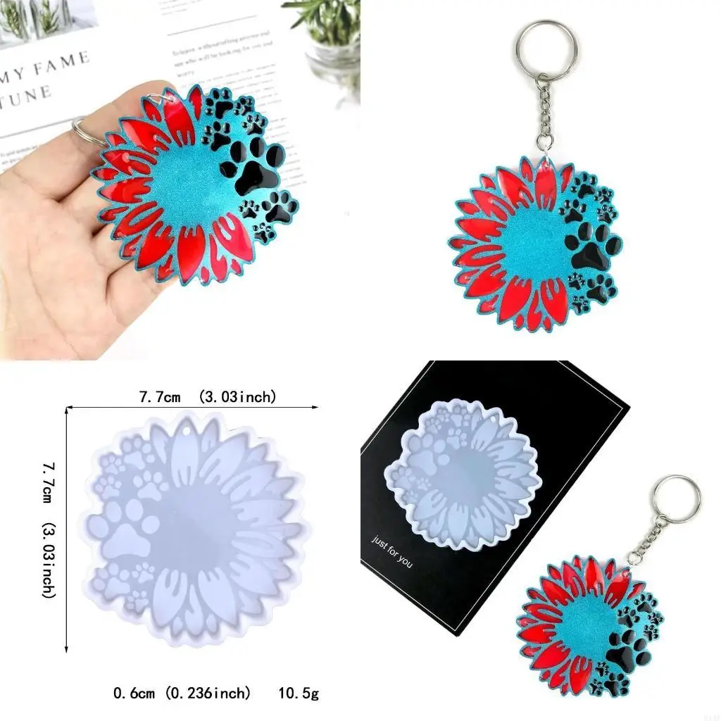 91AF Resin Casting Silicone Mold Dog Paw Keychain Pendant Jewelry Mould