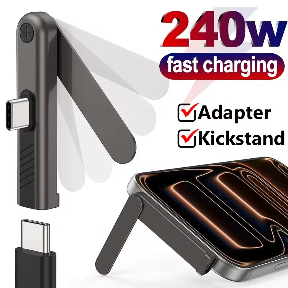2-in-1 Phone Stand with USB C Adapter USB-C To Type C 240W Fast Charging Converters Portable Phone Kickstand for IPhone Samsung