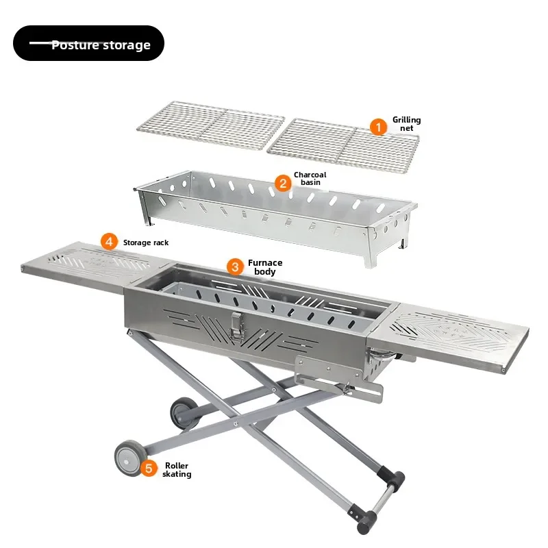 

Outdoor 304 Stainless Steel, Barbecue Grill Household Thickened Portable Folding, Grill Shelf Yard Grill
