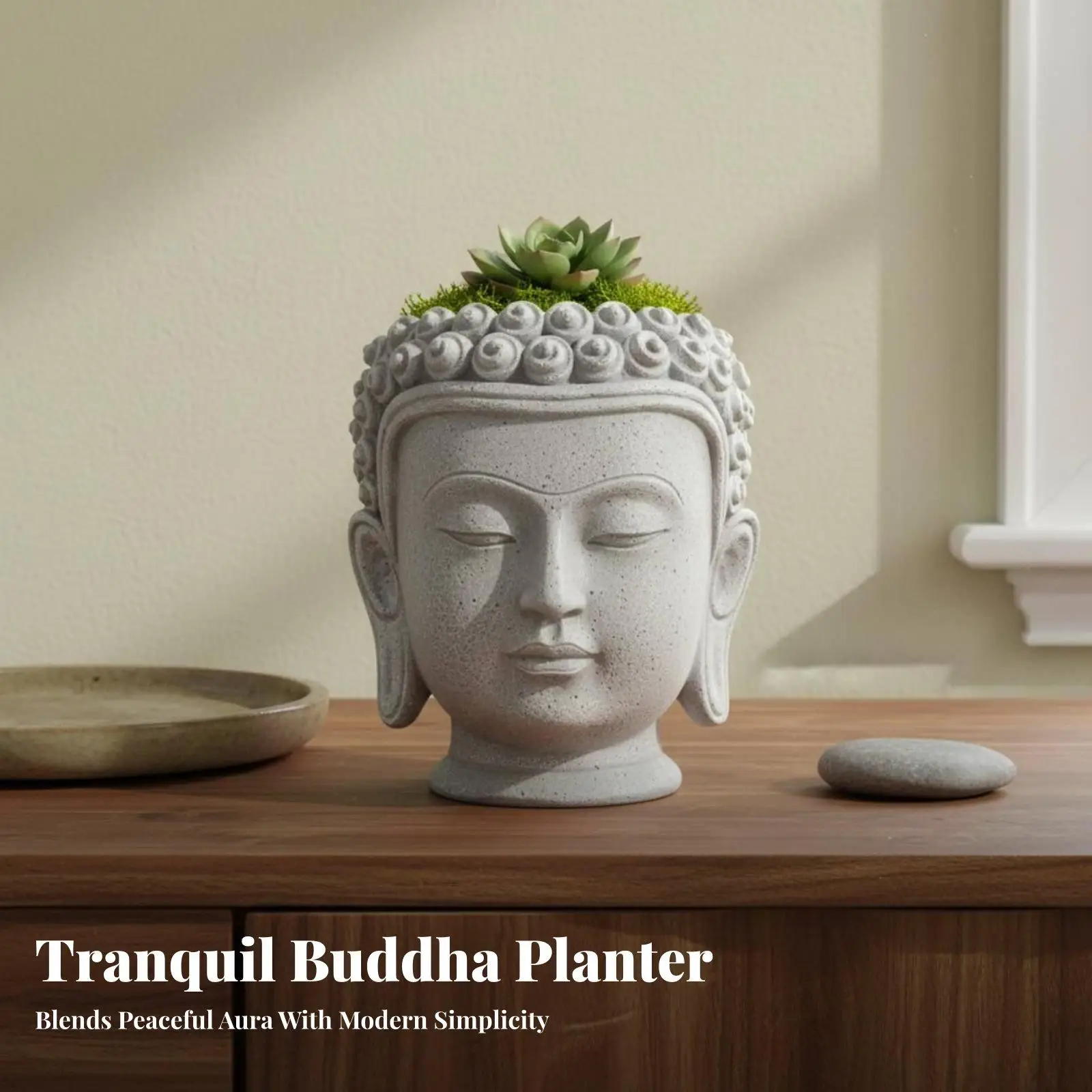 Buddha Head Planter Realistic Stone Finish Buddha Face Flower Pot Tranquil