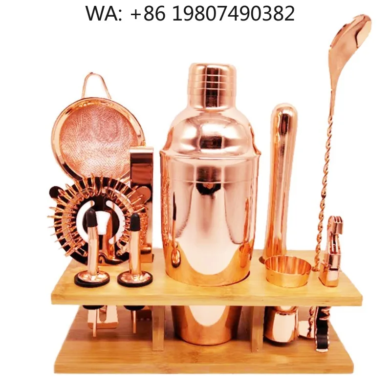 Affordable Custom Wholesale Barware Kit, Rose Gold Plated Stainless Steel Boston Cocktail Shaker Essential DIY Drink Mixing Tool