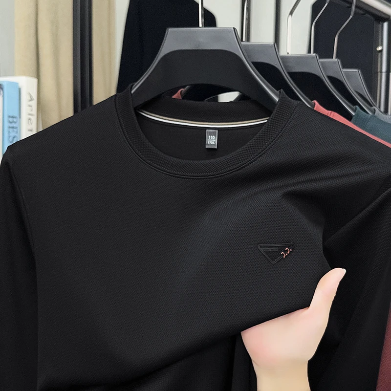 جديد خريف 2025 سترة رجالية برقبة دائرية تي شيرت في منتصف العمر فضفاض ورقيق وأكمام طويلة تي شيرت قاعدة علوية #5