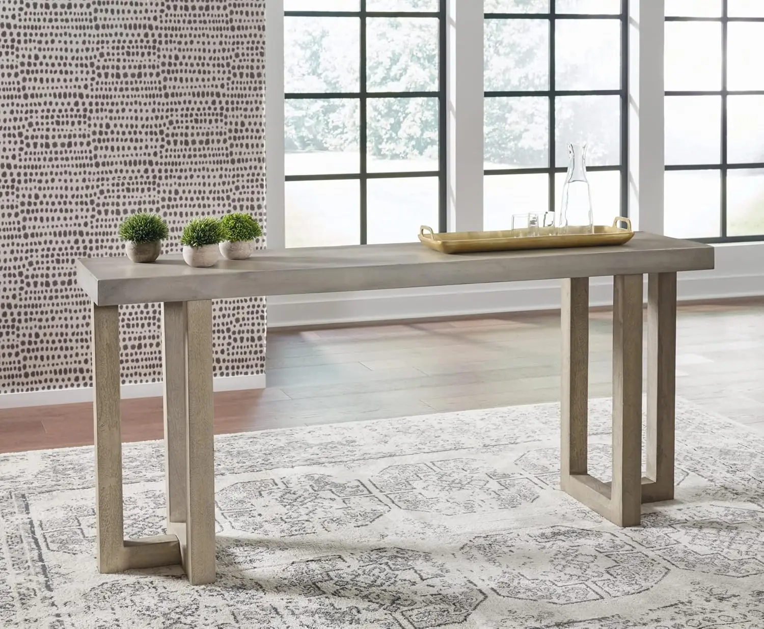 Wood Console Sofá Mesa com Faux Concrete Top