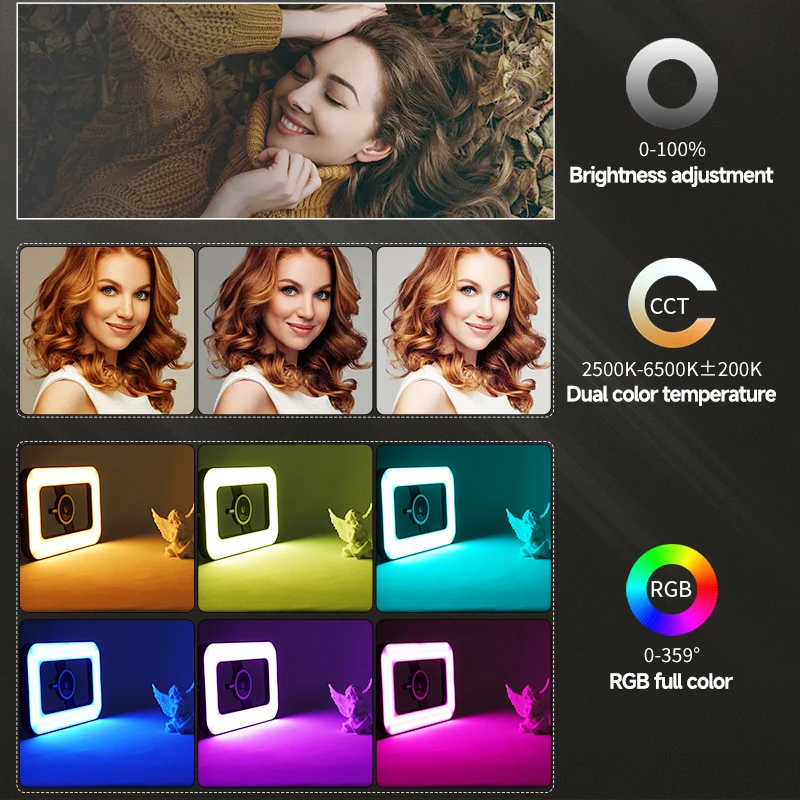 YSKE Magnetic RGB Phone Ring Light - Multi-Angle Dimmable Fill Light for Live Streaming/Conference/Selfie/Vlog, Universal Phone