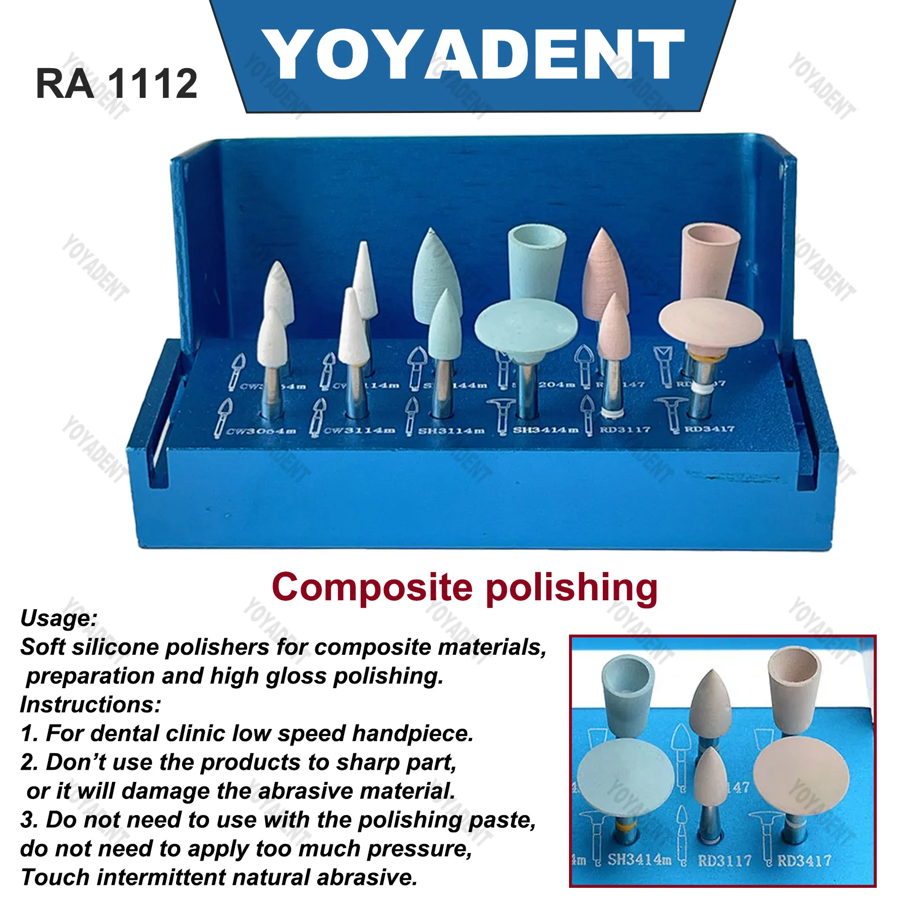 Dental Polishing Kit RA3112,RA1112,RA2112 Suitable for Resin Ceramic Zirconia Dentistry Polishing For Low Speed Handpiece