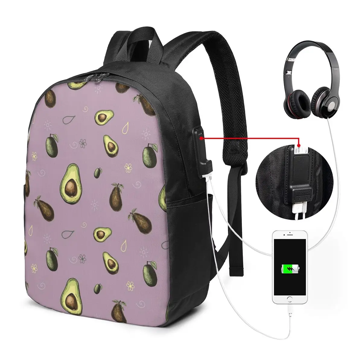 Cute Avocado Pattern Backpack Travel Notebook Bag Computer College Student School Bag Laptop Shoulder Bags for Men Women