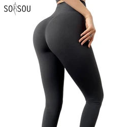 SOISOU-mallas deportivas de nailon para mujer, pantalones de Yoga de cintura alta, elásticos, 13 colores