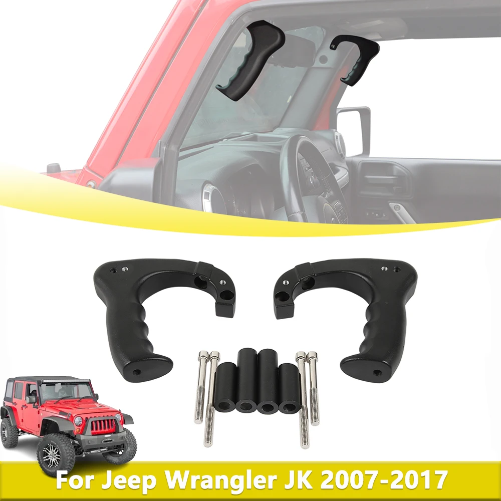 Manijas de agarre de barra antivuelco de puerta delantera para Jeep Wrangler JK 2007 2008-2017 pasamanos de techo manija de seguridad montaje de accesorios de coche