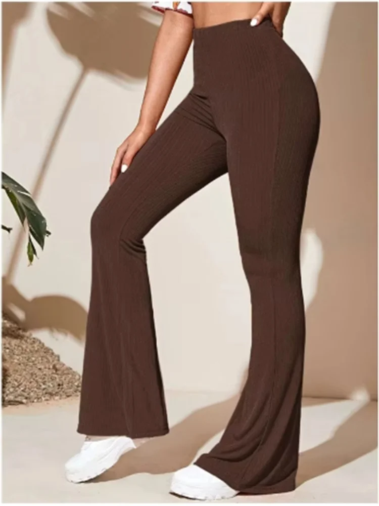 Elastic Solid Color Bell Bottom Pants Women's Fashion Yoga Long Pants High Street Autumn Wide Leg Pants