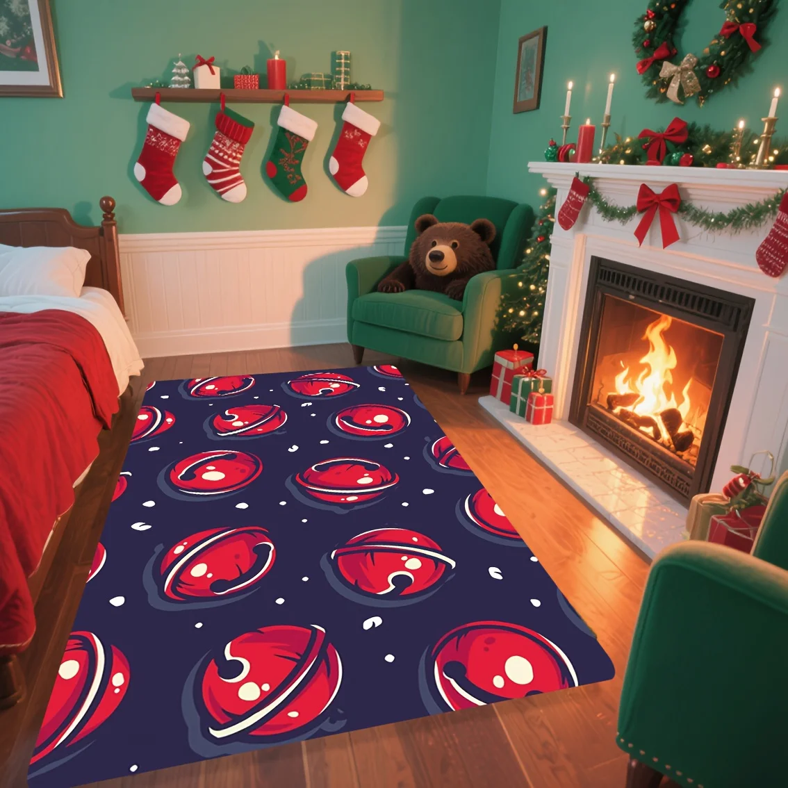 Festive Cozy Winter Motif Rectangular Rug Decorative Non Slip Door Mat Versatile Accent For Gym Dance Studio Lounge Area