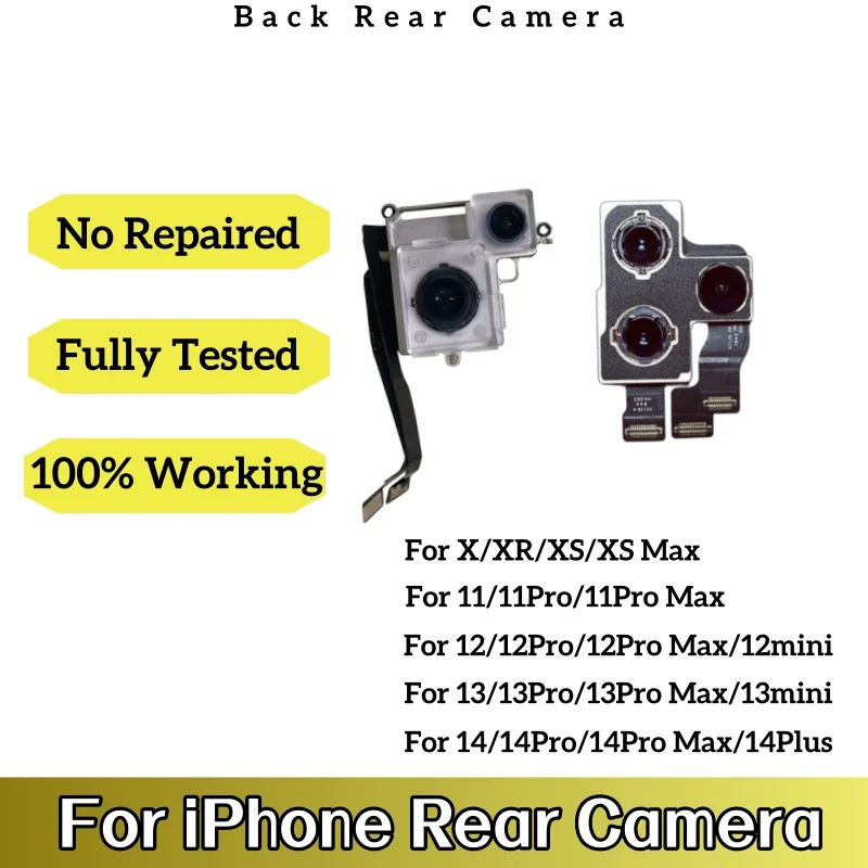 Working Rear Camera For iPhone XS 11 12 13 14 Pro Max Back Camera X XR 12 Mini Main Lens Flex Cable Camera Module Repair Parts