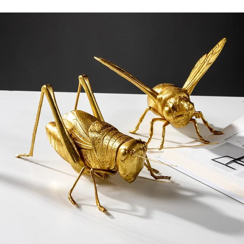 Mantis/cricket Golden Insect Statue Desk Decoration Honeybee Sculpture Simulated Ornaments Living Room Furnishings