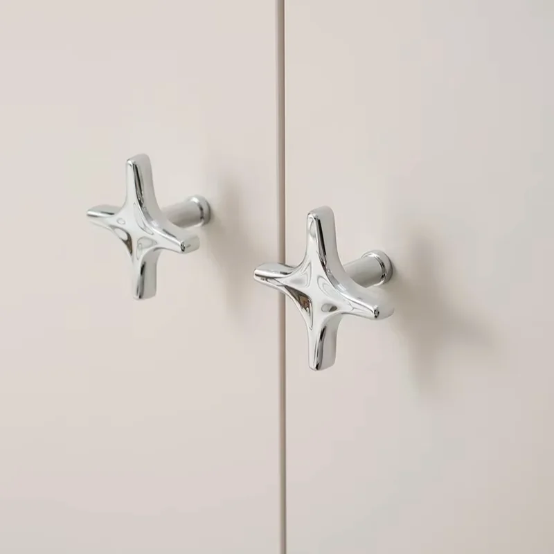 Modern Style Cross Handle Bright Chrome Cabinet Handles for Bedroom Wardrobe Bar Pull Drawer Cupboard Brass Hardware
