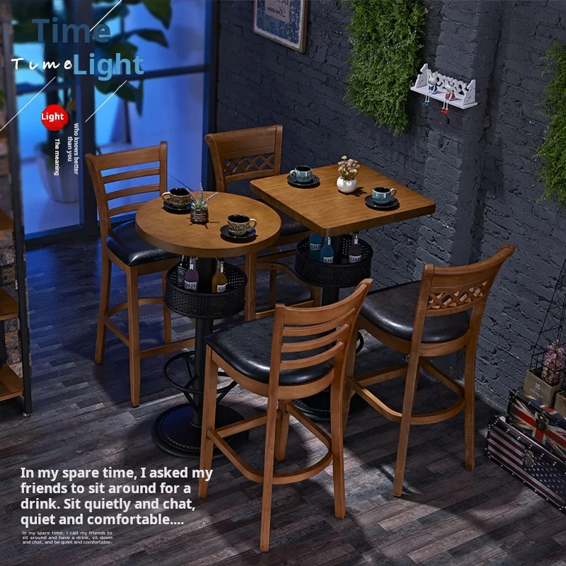 Promotional Retro Industrial Style Solid Wood High Back High Chair bar Furniture for bar Restaurant