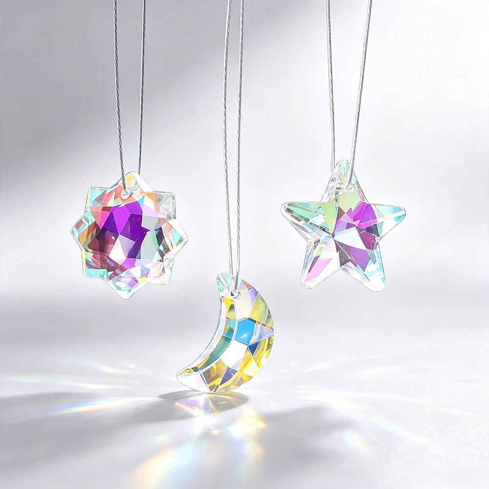 20pcs 20mm Aurora Crystal Beads Star Moon Rainbow Prisms Beads DIY Suncatcher Wind Chimes Lamp Pendant Charms for Jewelry Making