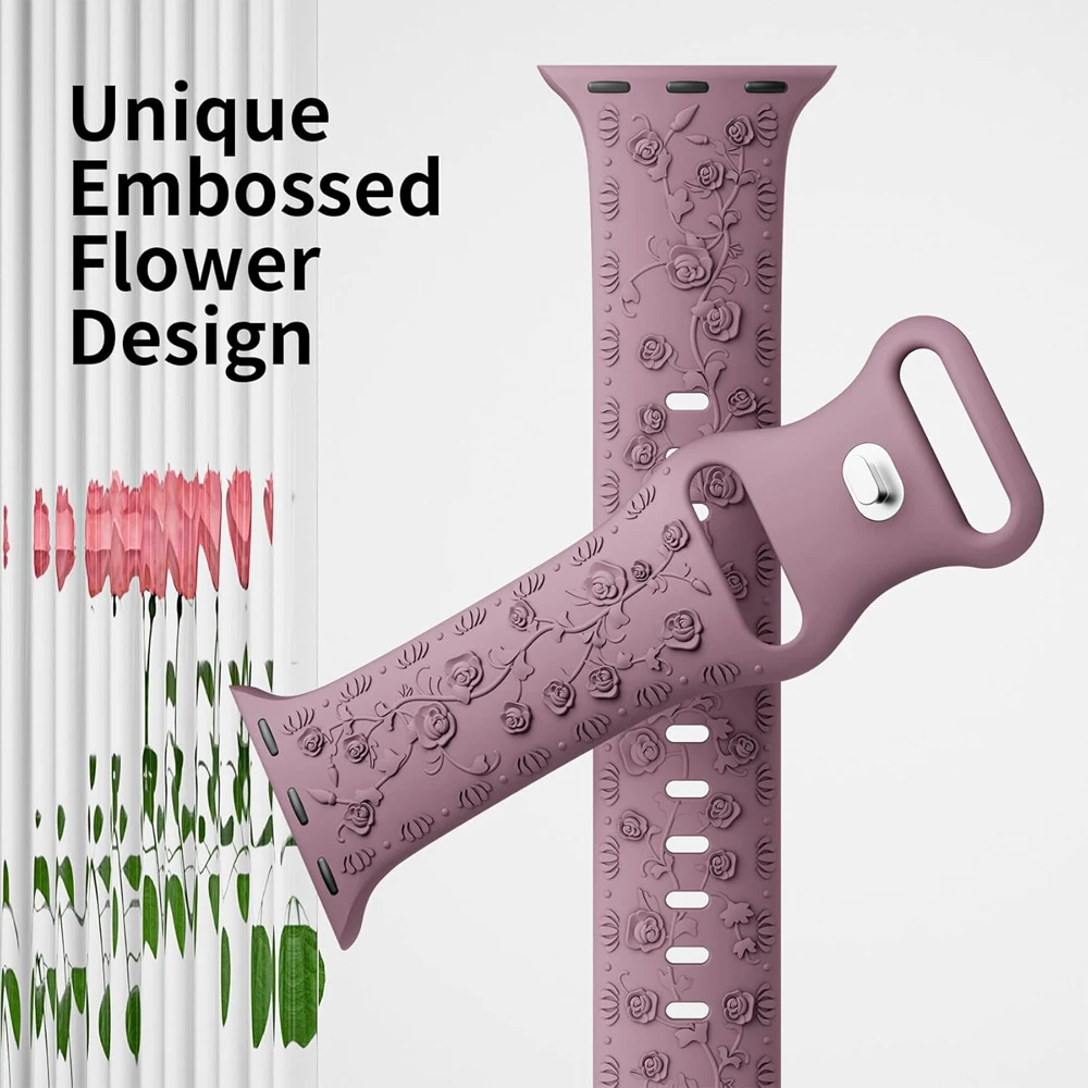 حزام منقوش لساعة أبل 44 42 45 46 41 40 49 مللي متر سوار سيليكون زهري كوريا iWatch Series 10 8 7 6 9 5 SE Ultra2