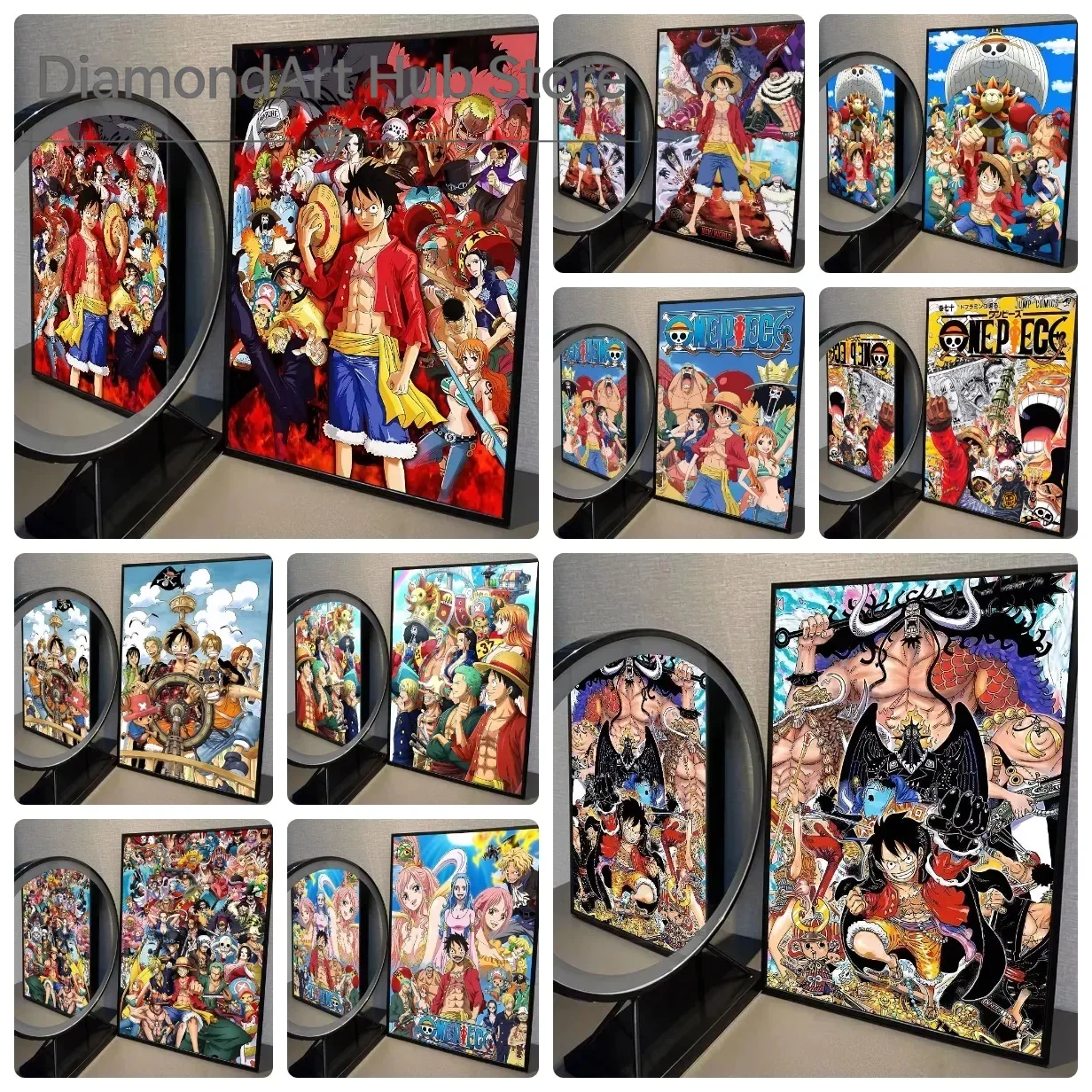 Vibrant Classic One Piece Crew Group Art 5D Full Drill Diamond Painting Kit,Handmade DIY Artwork,Retro Aesthetic Wall Hanging