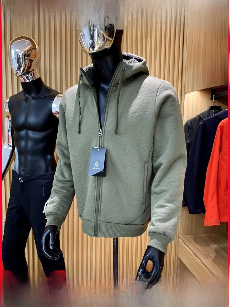 

Thiened Fce Hooded Open Cardigan Sweatirt for Men Outdoor Leisure Series Winter Sle Stand Fit Long Sve Zipper