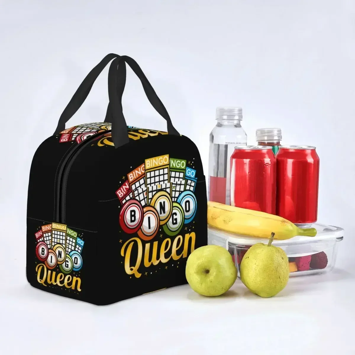 Bingo Queen Lunch Bag Portable Thermal Cooler Insulated Bento Box for Women Kids Work School Picnic Travel Food Tote Bags