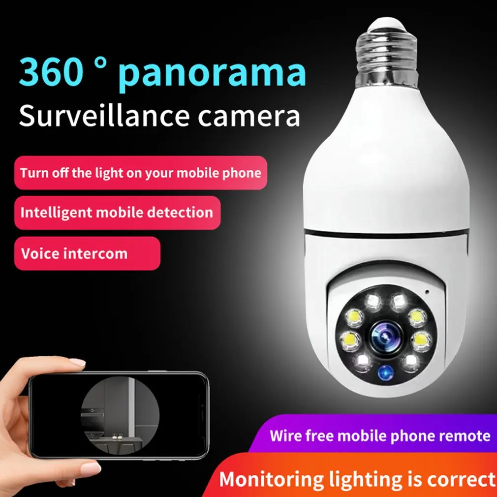 Lâmpada LED Câmera de Vigilância, WiFi Security Spotlight, Rastreamento Automático, Visão Noturna, E27, 360 °, Dropshipping, Hot, 2024